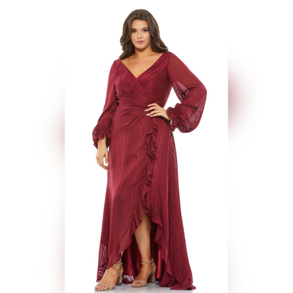 Mac Duggal Shimmer Stripe Ruffle Formal Dress Plus Size 24W
